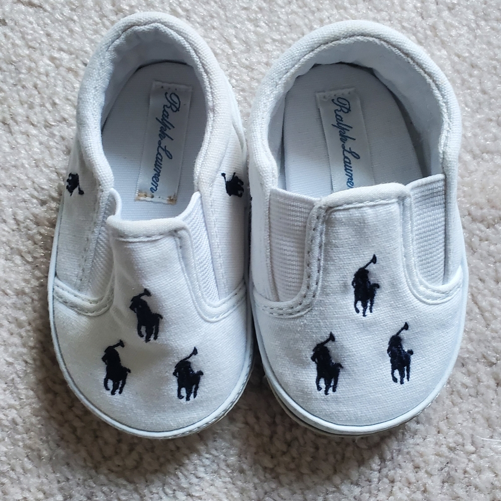 Ralph Lauren Kids White Slip-On Sneakers with Black Logo